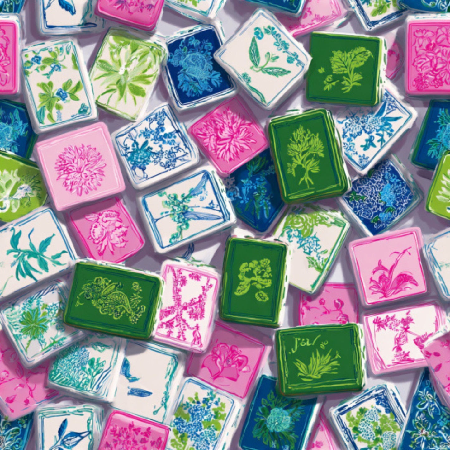 Pink Chinoiserie Mahjong Pattern 3 Quilting Cotton Fabric