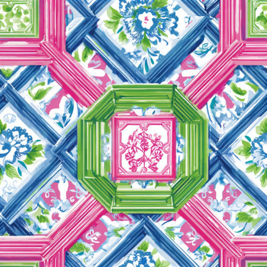 Pink Chinoiserie Mahjong Pattern 5 Quilting Cotton Fabric