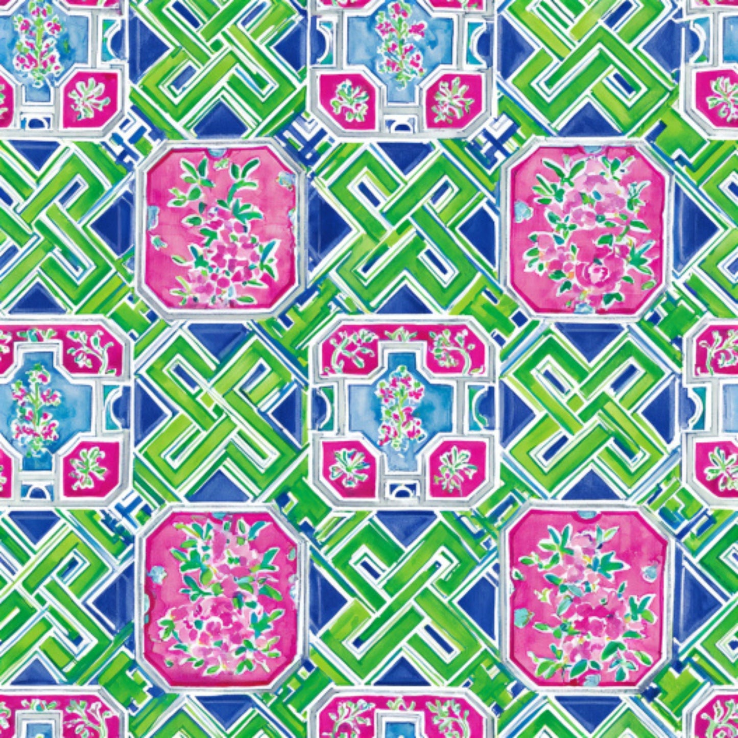 Pink Chinoiserie Mahjong Pattern 6 Quilting Cotton Fabric