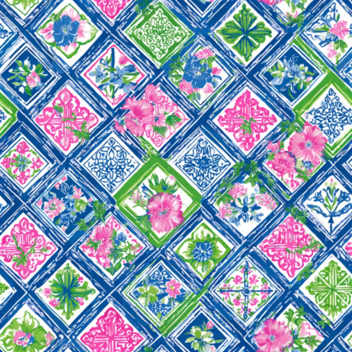 Pink Chinoiserie Mahjong Pattern 7 Quilting Cotton Fabric