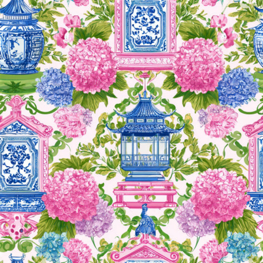Pink Chinoiserie Mahjong Pattern 8 Quilting Cotton Fabric