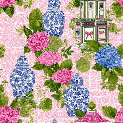 Pink Chinoiserie Mahjong Pattern 9 Quilting Cotton Fabric