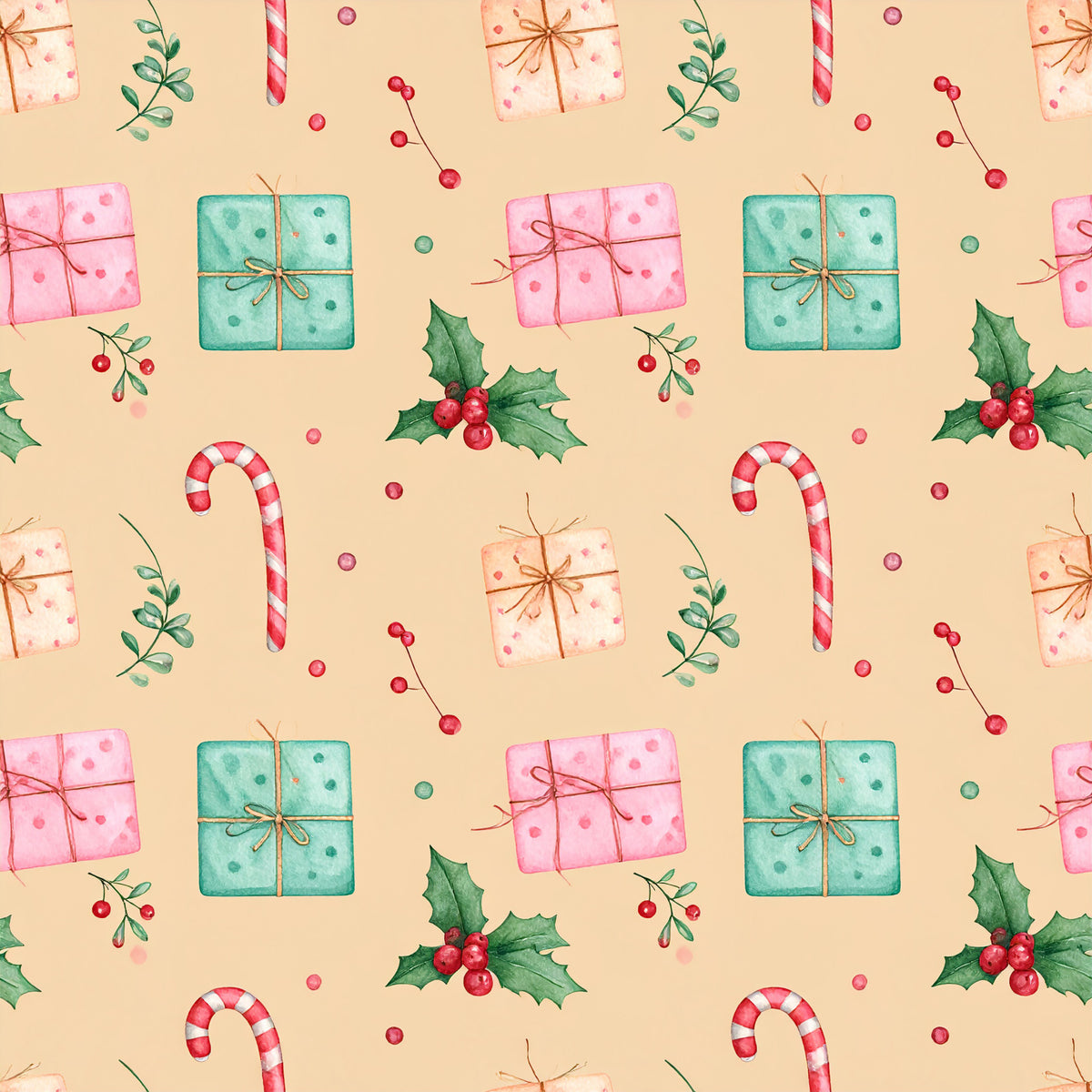 Pink Christmas Candy Pattern 12 Quilting Cotton Fabric