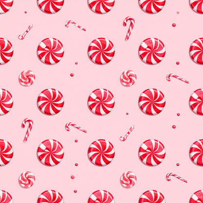Pink Christmas Candy Pattern 17 Quilting Cotton Fabric