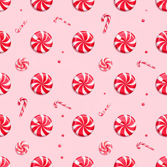 Pink Christmas Candy Pattern 17 Quilting Cotton Fabric