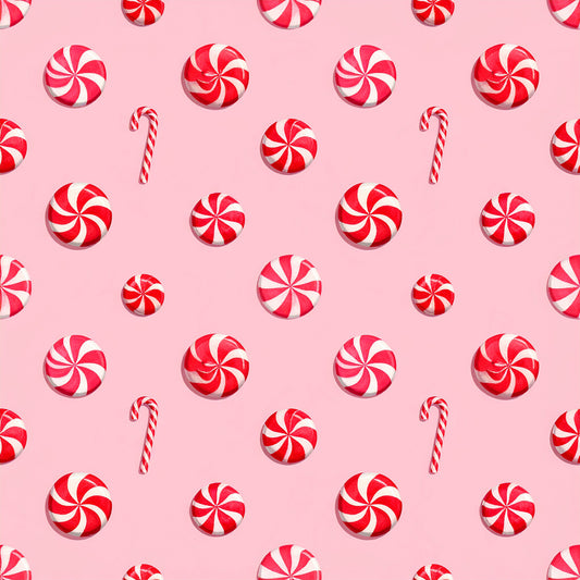 Pink Christmas Candy Pattern 18 Quilting Cotton Fabric