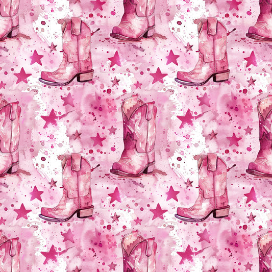 Pink Cowboy Boots Pattern 1 Quilting Cotton Fabric