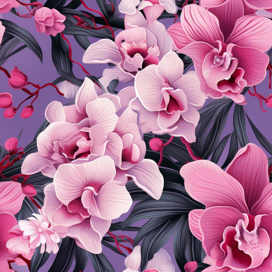 Pink and Purple Orchid Flowers Pattern 10 Quilting Cotton Fabric