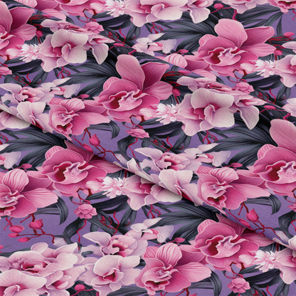 Pink and Purple Orchid Flowers Pattern 10 Quilting Cotton Fabric