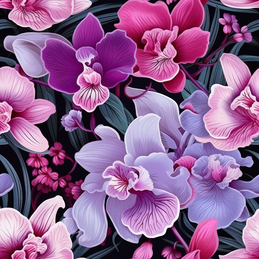 Pink and Purple Orchid Flowers Pattern 12 Quilting Cotton Fabric