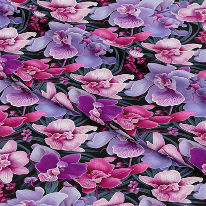 Pink and Purple Orchid Flowers Pattern 12 Quilting Cotton Fabric