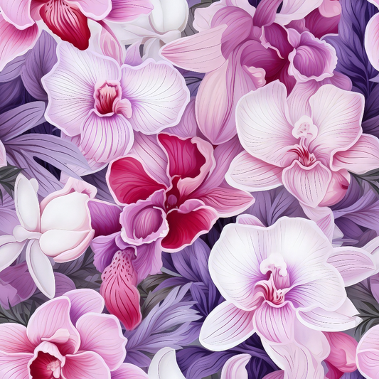 Pink and Purple Orchid Flowers Pattern 4 Quilting Cotton Fabric