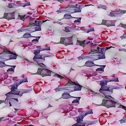 Pink and Purple Orchid Flowers Pattern 4 Quilting Cotton Fabric