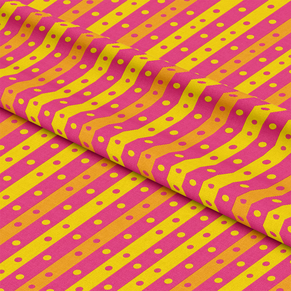 Pink and Yellow Dotted Stripes Pattern 10 Quilting Cotton Fabric