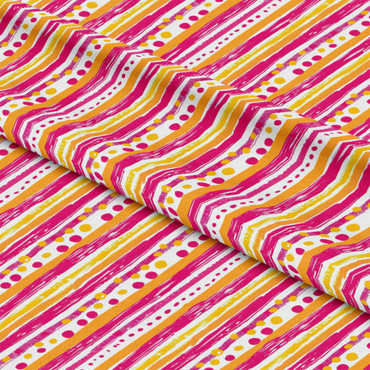 Pink and Yellow Dotted Stripes Pattern 11 Quilting Cotton Fabric