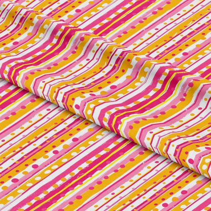 Pink and Yellow Dotted Stripes Pattern 12 Quilting Cotton Fabric