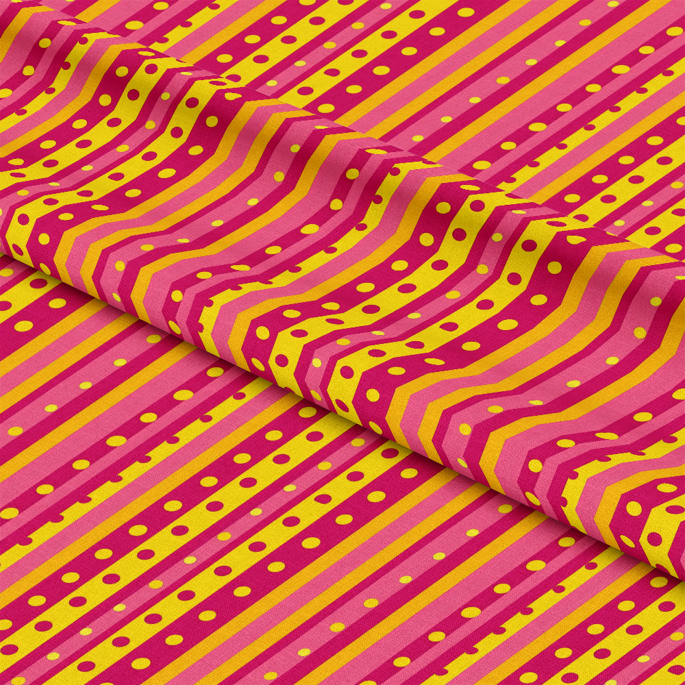 Pink and Yellow Dotted Stripes Pattern 1 Quilting Cotton Fabric