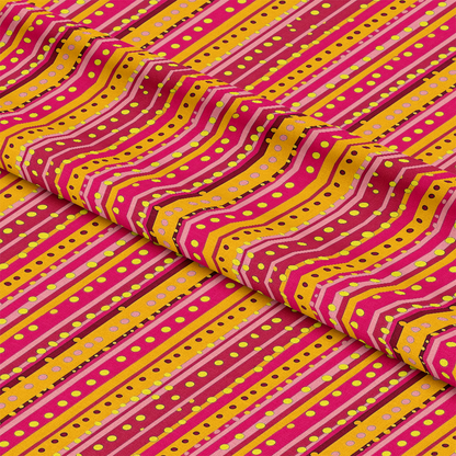 Pink and Yellow Dotted Stripes Pattern 2 Quilting Cotton Fabric