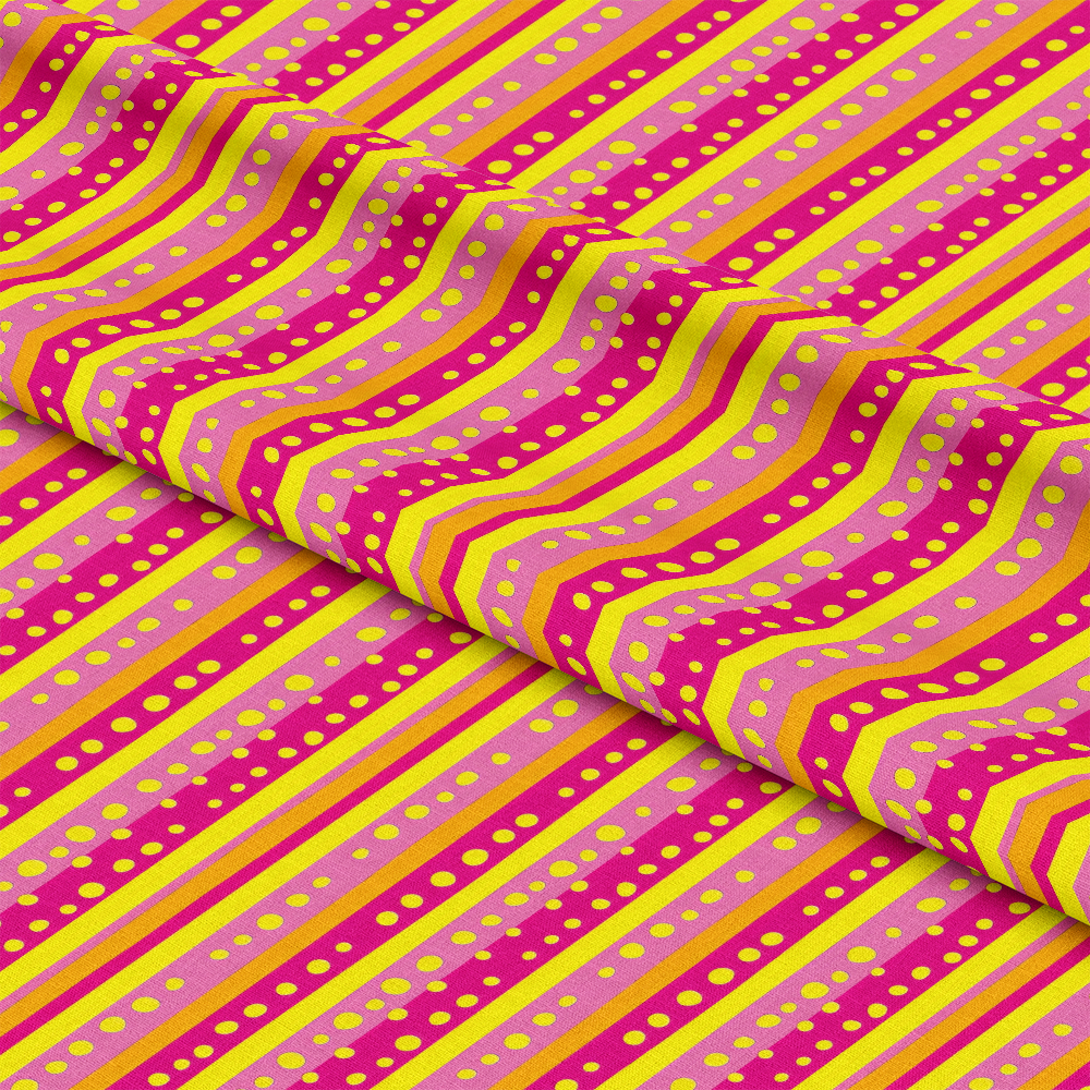 Pink and Yellow Dotted Stripes Pattern 3 Quilting Cotton Fabric