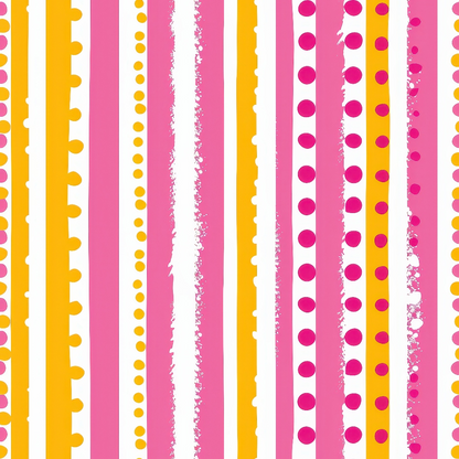 Pink and Yellow Dotted Stripes Pattern 4 Quilting Cotton Fabric