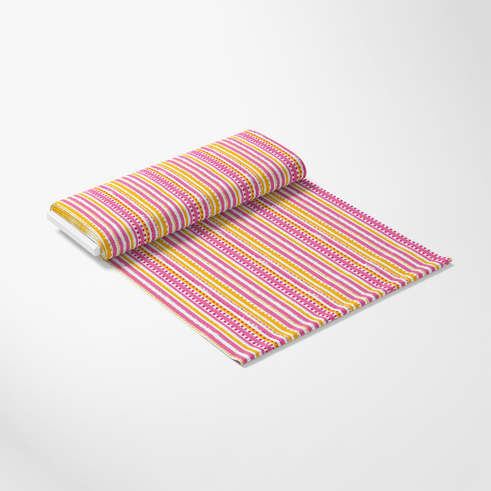 Pink and Yellow Dotted Stripes Pattern 4 Quilting Cotton Fabric