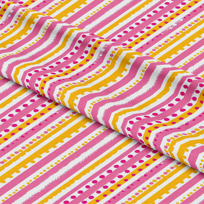 Pink and Yellow Dotted Stripes Pattern 4 Quilting Cotton Fabric