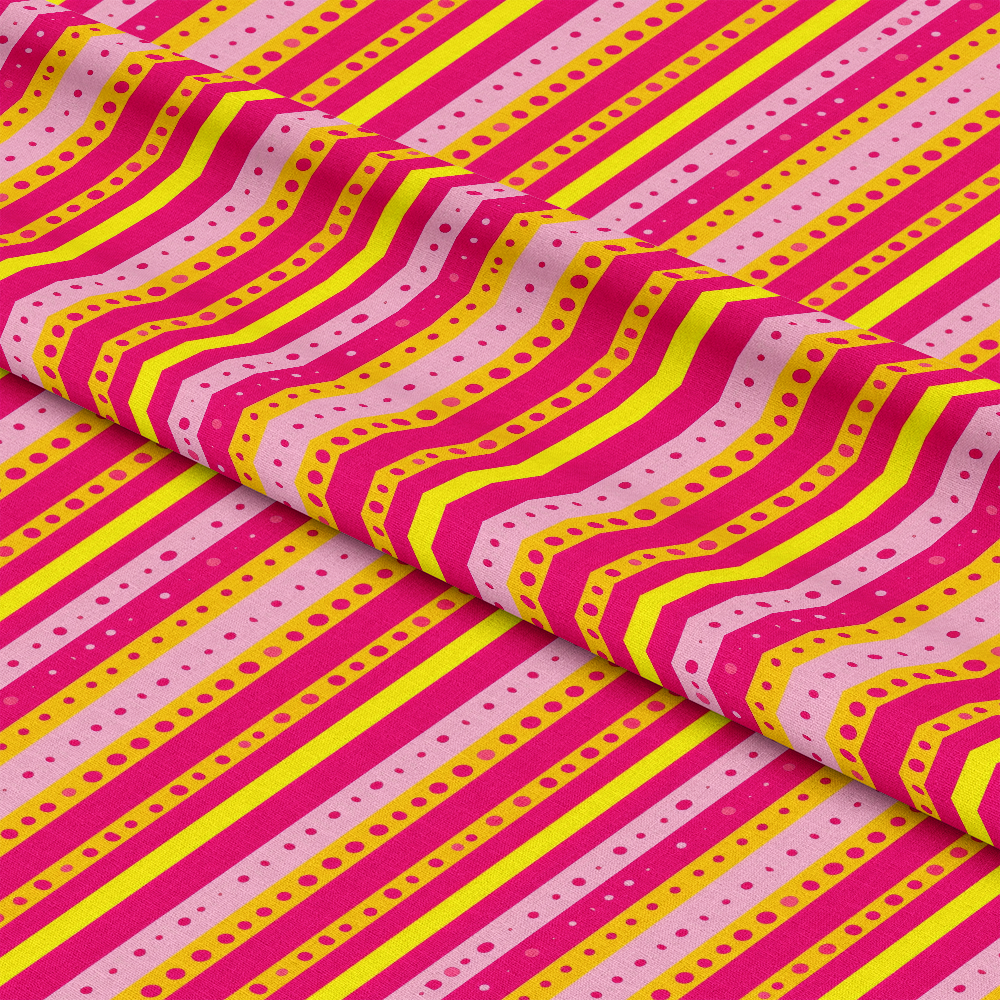 Pink and Yellow Dotted Stripes Pattern 5 Quilting Cotton Fabric