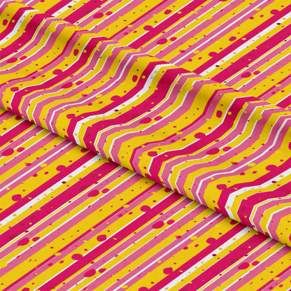 Pink and Yellow Dotted Stripes Pattern 6 Quilting Cotton Fabric