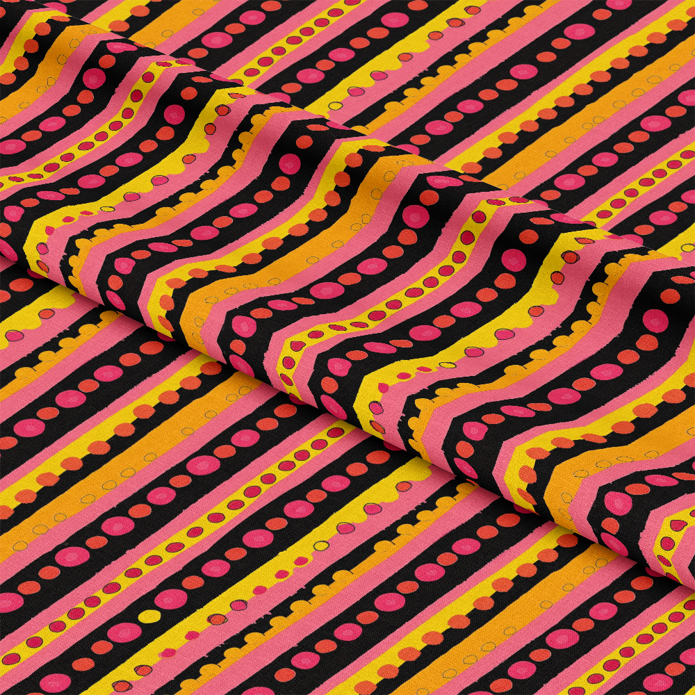 Pink and Yellow Dotted Stripes Pattern 7 Quilting Cotton Fabric