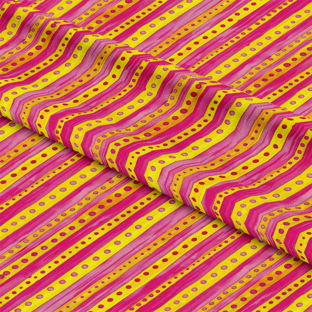 Pink and Yellow Dotted Stripes Pattern 8 Quilting Cotton Fabric