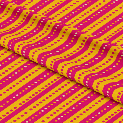 Pink and Yellow Dotted Stripes Pattern 9 Quilting Cotton Fabric