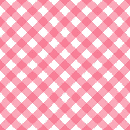 A pink and white checkered pattern with a symmetrical, repetitive design.