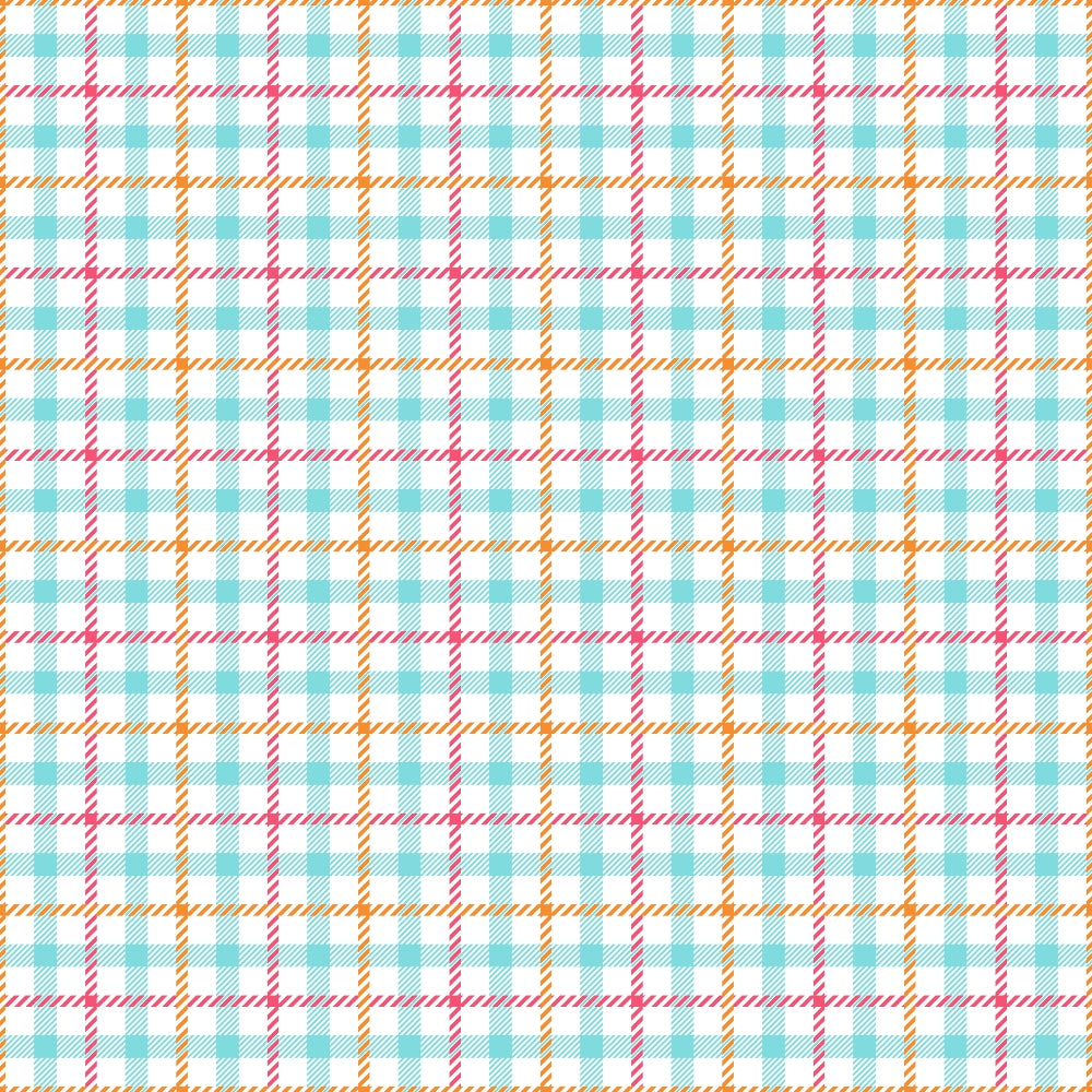 Plaid pattern with intersecting blue, red, and yellow lines on a white background.