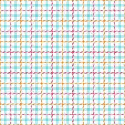 Plaid pattern with intersecting blue, red, and yellow lines on a white background.