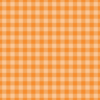 A seamless orange and cream gingham pattern with small evenly spaced squares throughout the image.