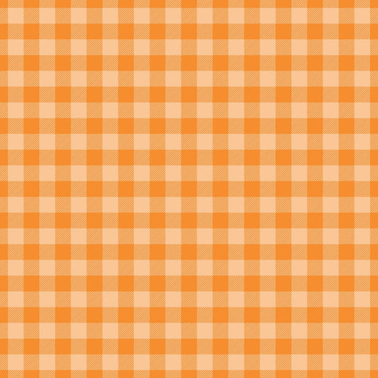 A seamless orange and cream gingham pattern with small evenly spaced squares throughout the image.