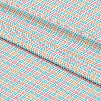 - Plaid for Summer Pattern 3 Quilting Cotton Fabric  
- Multicolor plaid design  
- Light blue, orange, pink lines  
- Soft cotton textile  
- Quilting fabric  
- Checkered texture  
- Lightweight cotton cloth  
- Summer-inspired fabric  
- Casual pattern  
- Sewing material