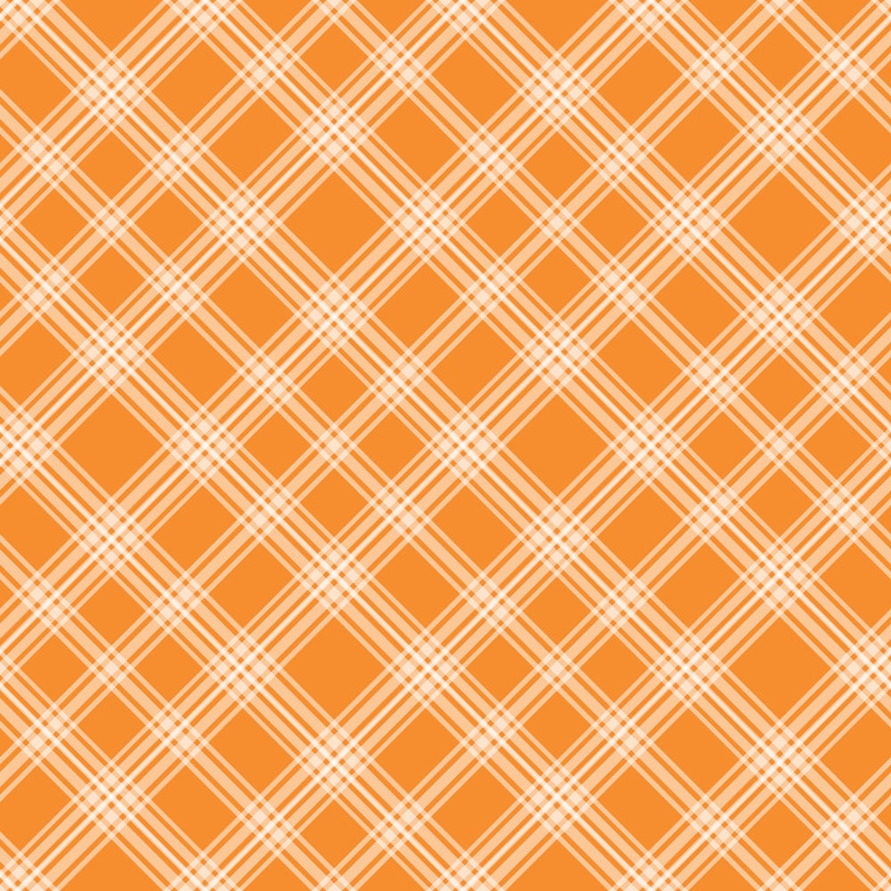 Orange and white plaid pattern with intersecting diagonal lines forming squares and diamonds.