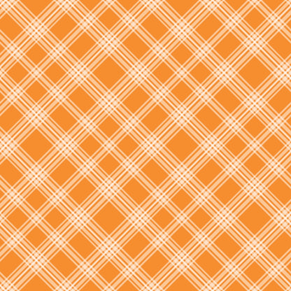 Orange and white plaid pattern with intersecting diagonal lines forming squares and diamonds.