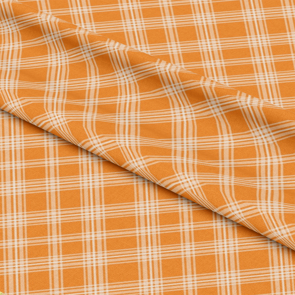 - Plaid for Summer Pattern 6 Quilting Cotton Fabric  
- orange, white, cream  
- checkered, plaid, grid  
- cotton, quilting, soft  
- lightweight, breathable, smooth  
- fabric, textile, material  
- sewing, craft, DIY