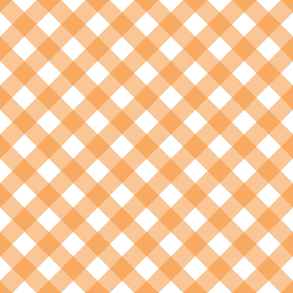 Orange and white gingham pattern with alternating diagonal squares.