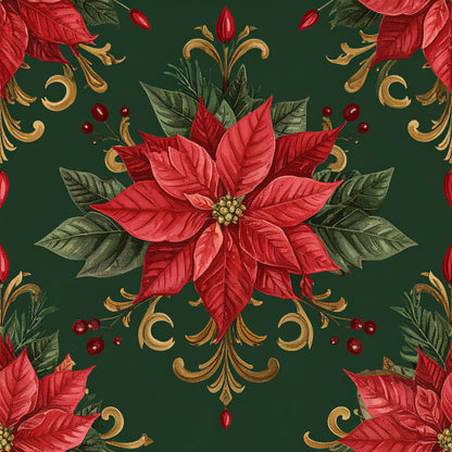 Poinsettia Elegance Pattern 1 Quilting Cotton Fabric
