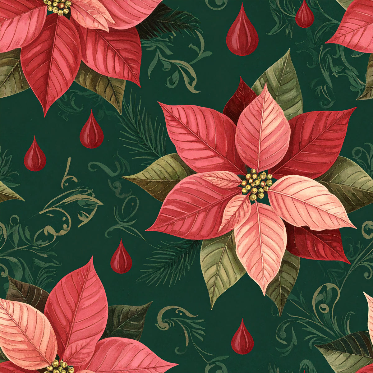 Poinsettia Elegance Pattern 2 Quilting Cotton Fabric