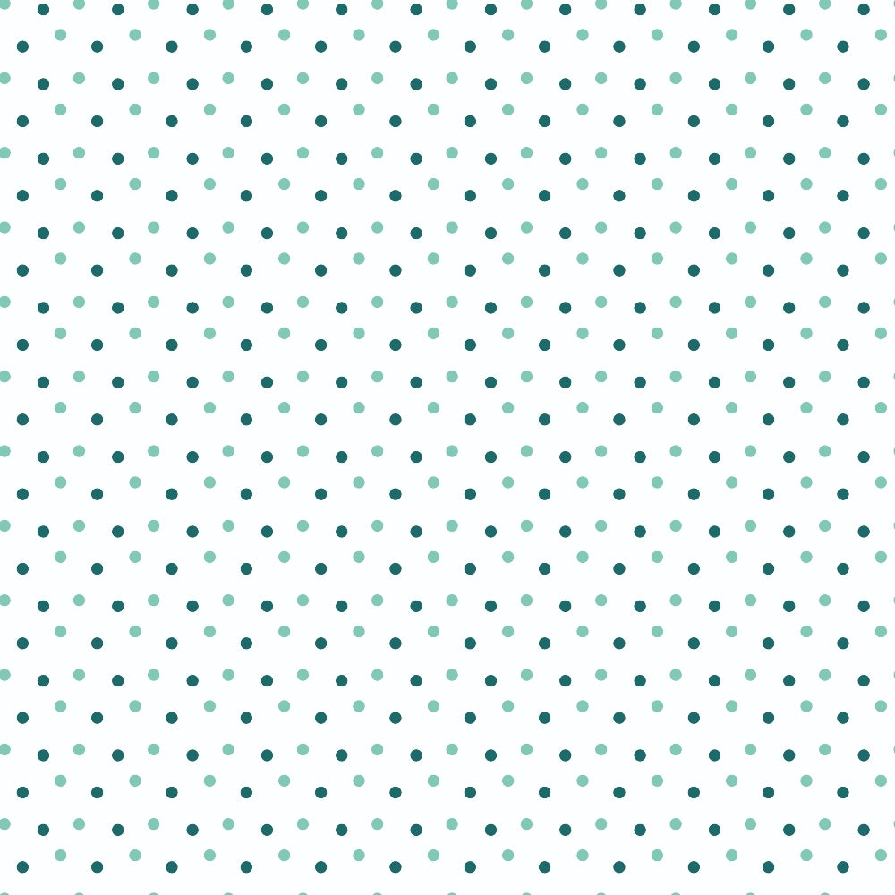 Pattern of evenly spaced teal polka dots on a light green background.