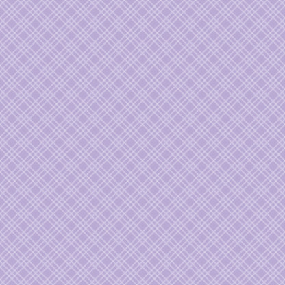 A light purple and white crisscross plaid pattern forms a grid-like design across the image.