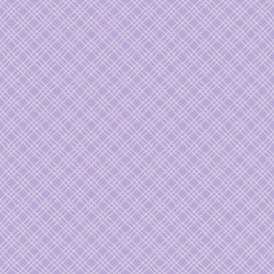 A light purple and white crisscross plaid pattern forms a grid-like design across the image.