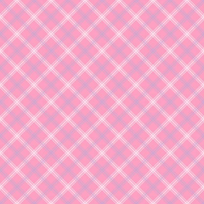 A pink and white plaid pattern with intersecting lines forming a crisscross design on a square canvas.