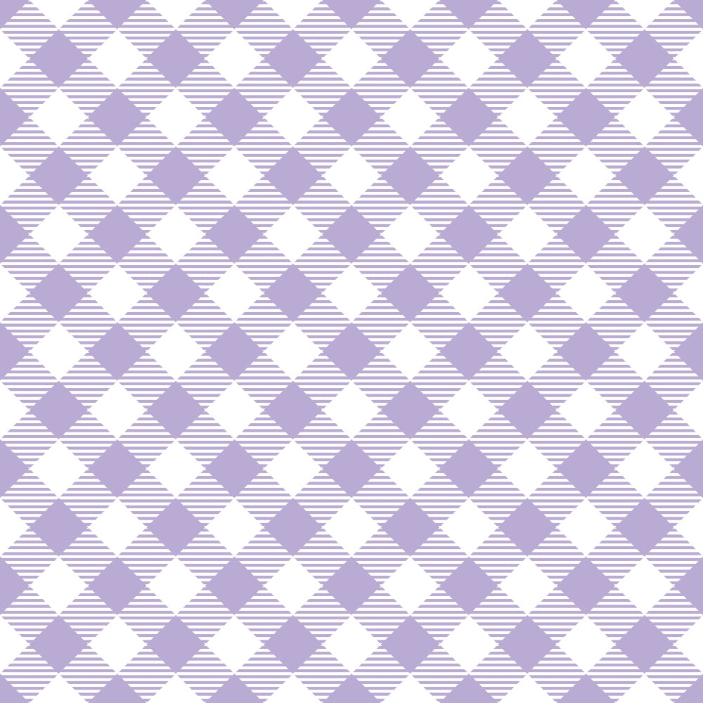 Pattern of diagonal squares in lavender and white, alternating with striped texture, creating a geometric, checkered effect.