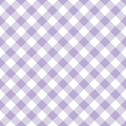 Pattern of diagonal squares in lavender and white, alternating with striped texture, creating a geometric, checkered effect.