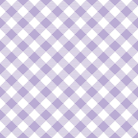 Pattern of diagonal squares in lavender and white, alternating with striped texture, creating a geometric, checkered effect.